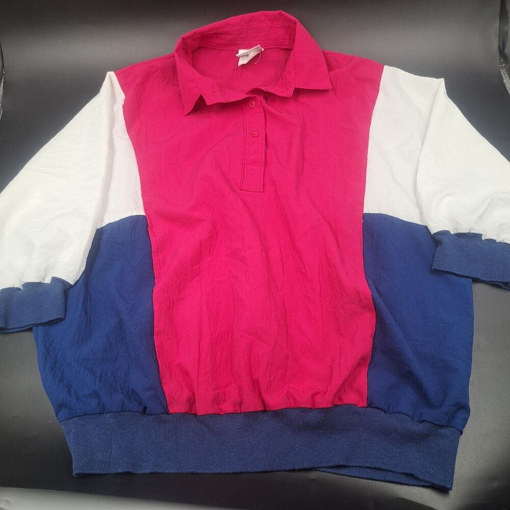 Cortiva 80's Pullover Top Women Large Parachute Fabric Windbreaker Shirt